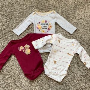 Newborn baby girl 3 pack of long sleeve onesies, Squirrels